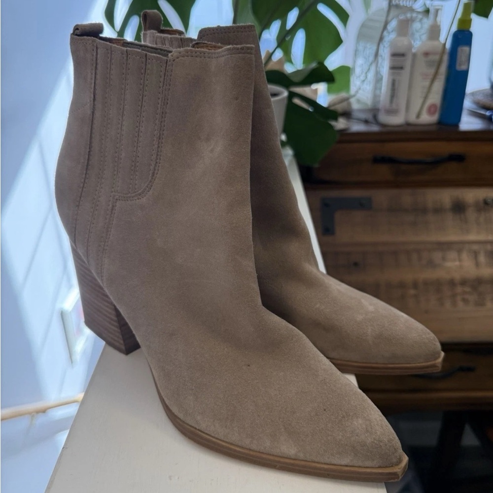 Marc Fisher Taupe Suede Ankle Booties